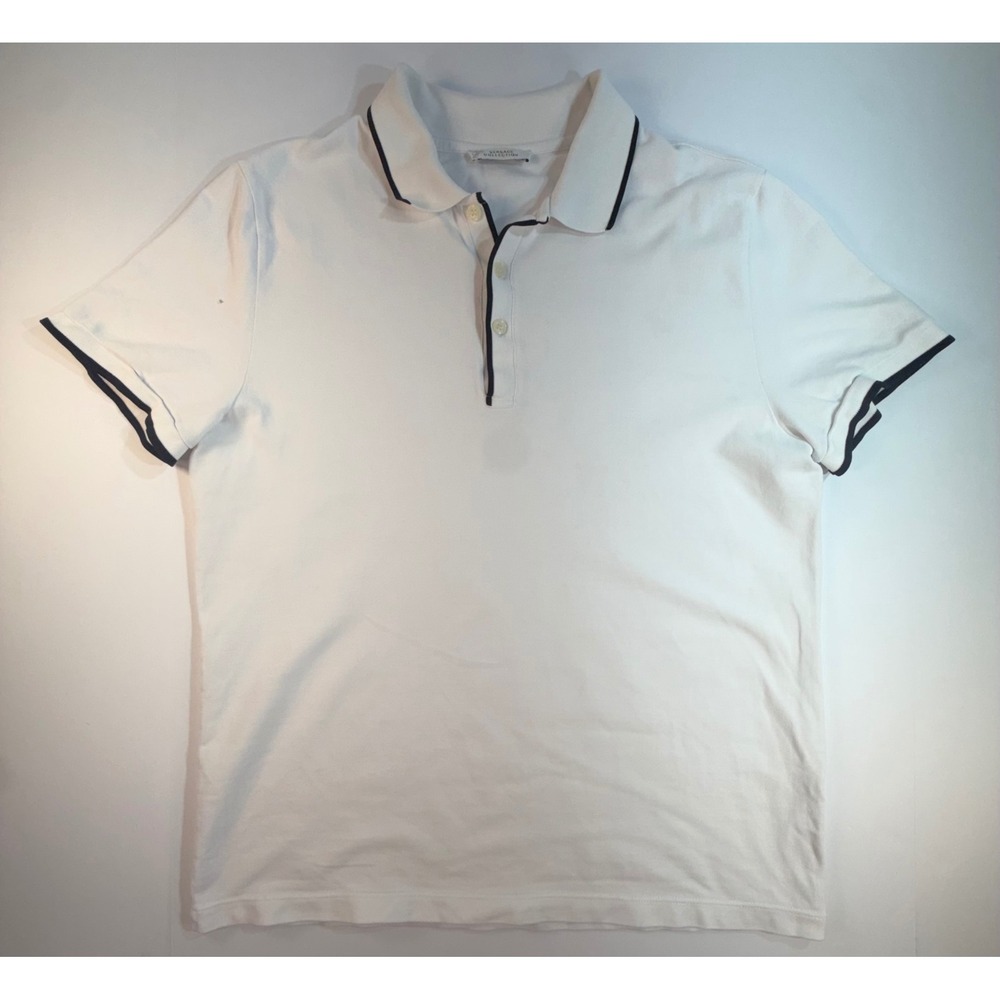 Versace Collection Mens White Pique Polo Shirt Black Trim Size L